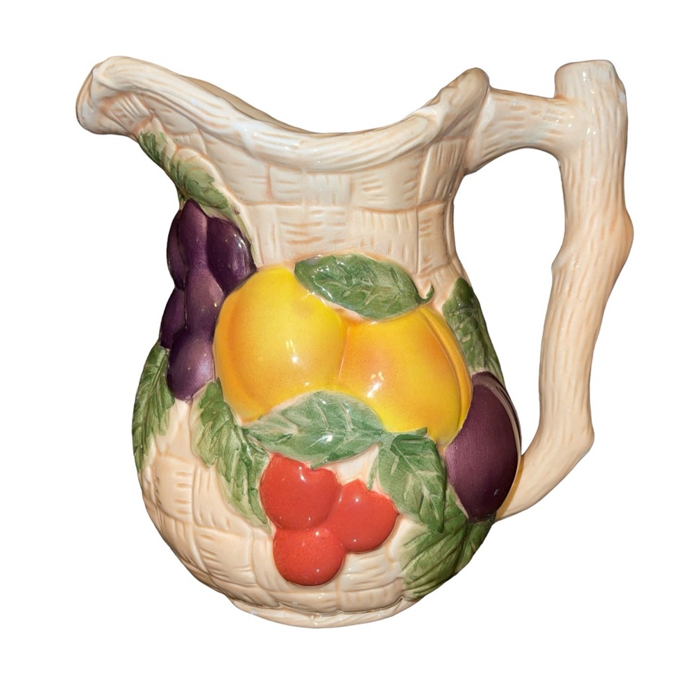 Vintage AVON Products Inc New York  Ceramic 8" Wicker Weave Fruit Pitcher